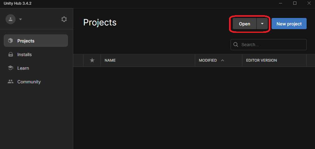 Open em Unity Hub